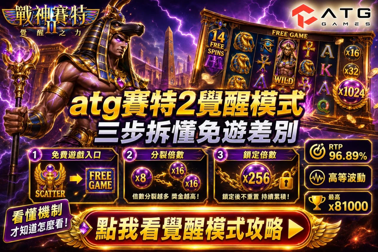ATG財神娛樂城覺醒模式教學，解析免費遊戲入口、分裂倍數與鎖定倍數機制，三步看懂Free Game玩法。